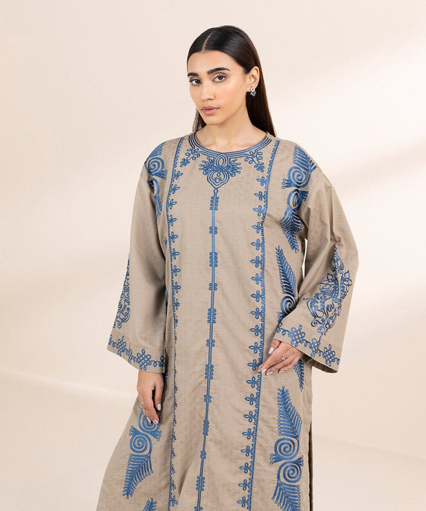 3 Piece Embroidered Cotton Jacquard Suit with Chiffon Dupatta