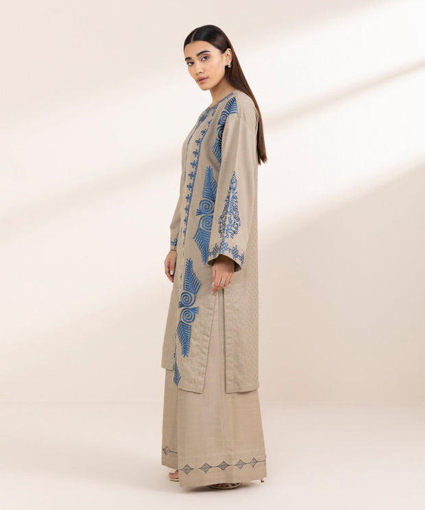 3 Piece Embroidered Cotton Jacquard Suit with Chiffon Dupatta