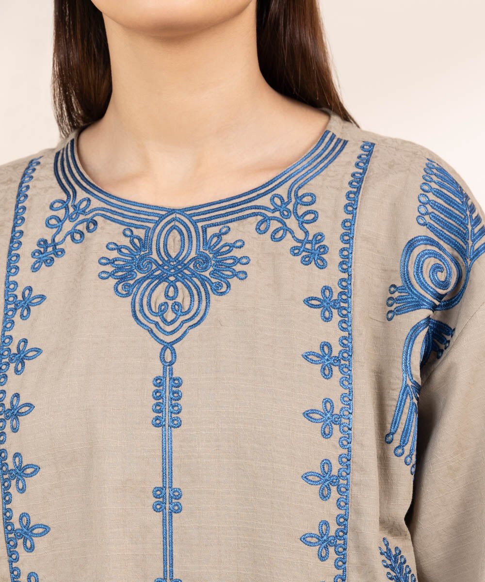 3 Piece Embroidered Cotton Jacquard Suit with Chiffon Dupatta
