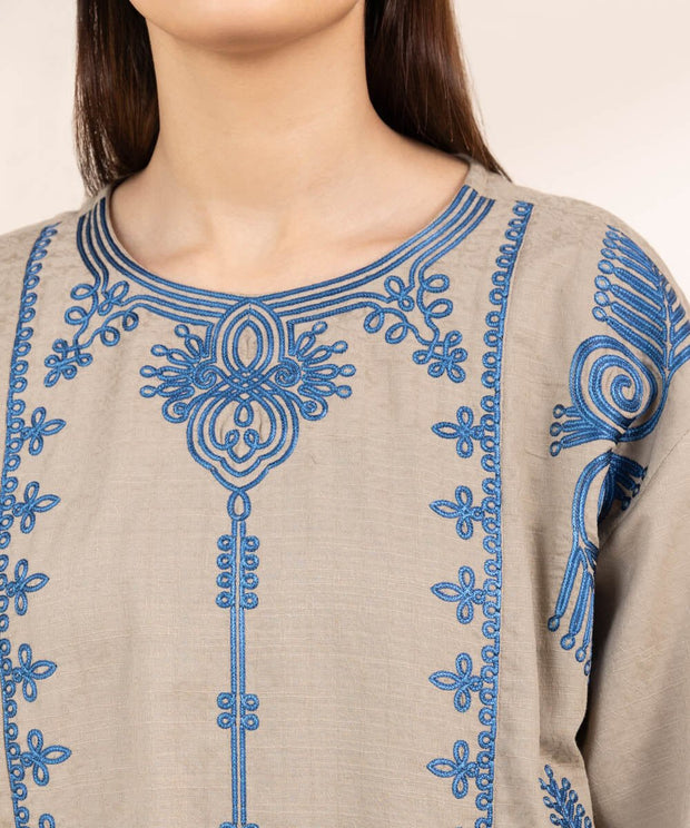 3 Piece Embroidered Cotton Jacquard Suit with Chiffon Dupatta