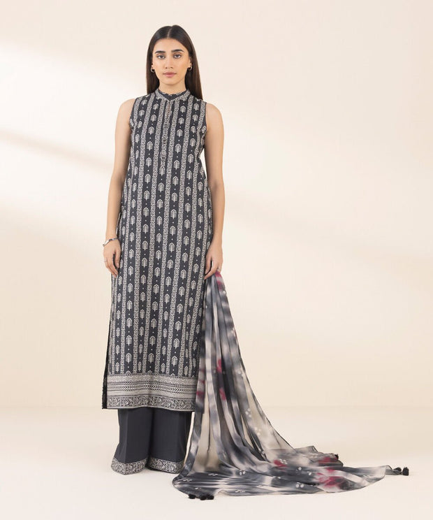 3 Piece Printed Cotton Suit - Sapphire