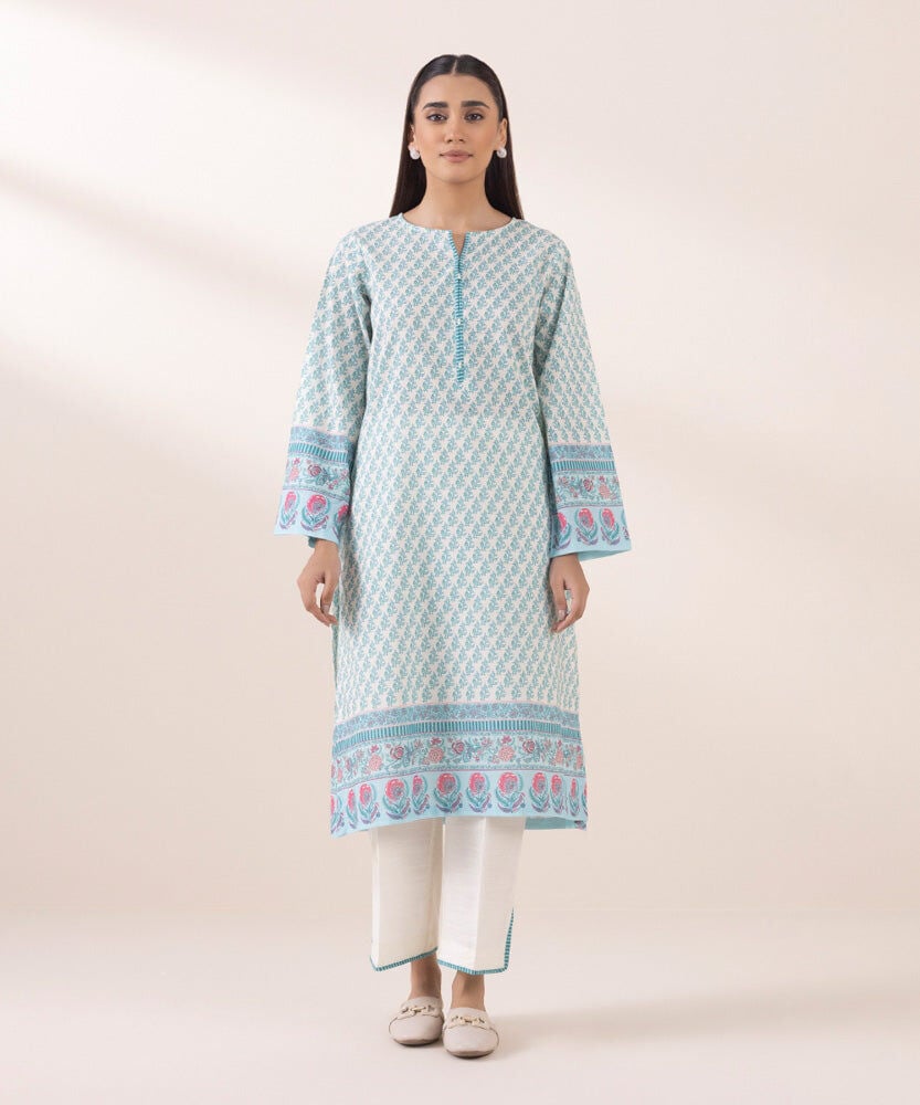PRINTED KHADDAR SHIRT with Farshi Shalwar - Sapphire