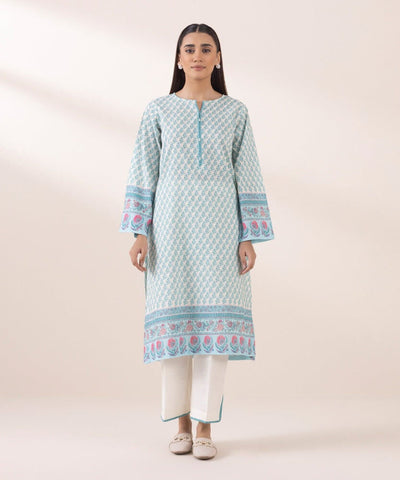 PRINTED KHADDAR SHIRT - Sapphire