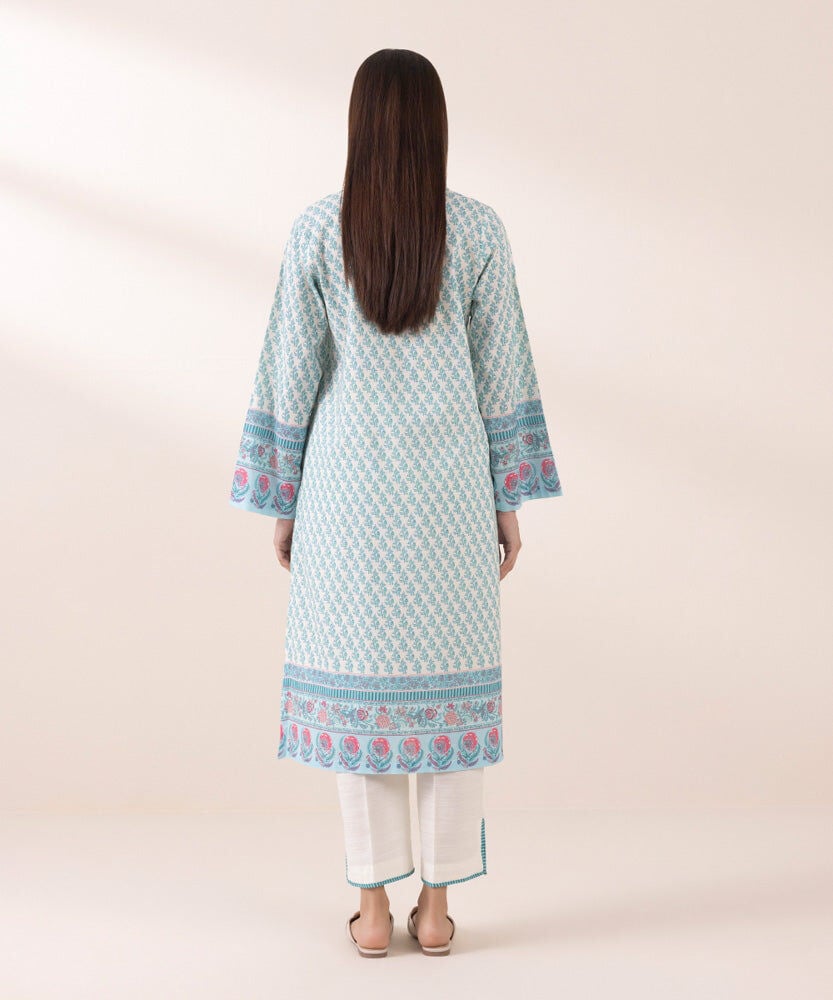 PRINTED KHADDAR SHIRT with Farshi Shalwar - Sapphire