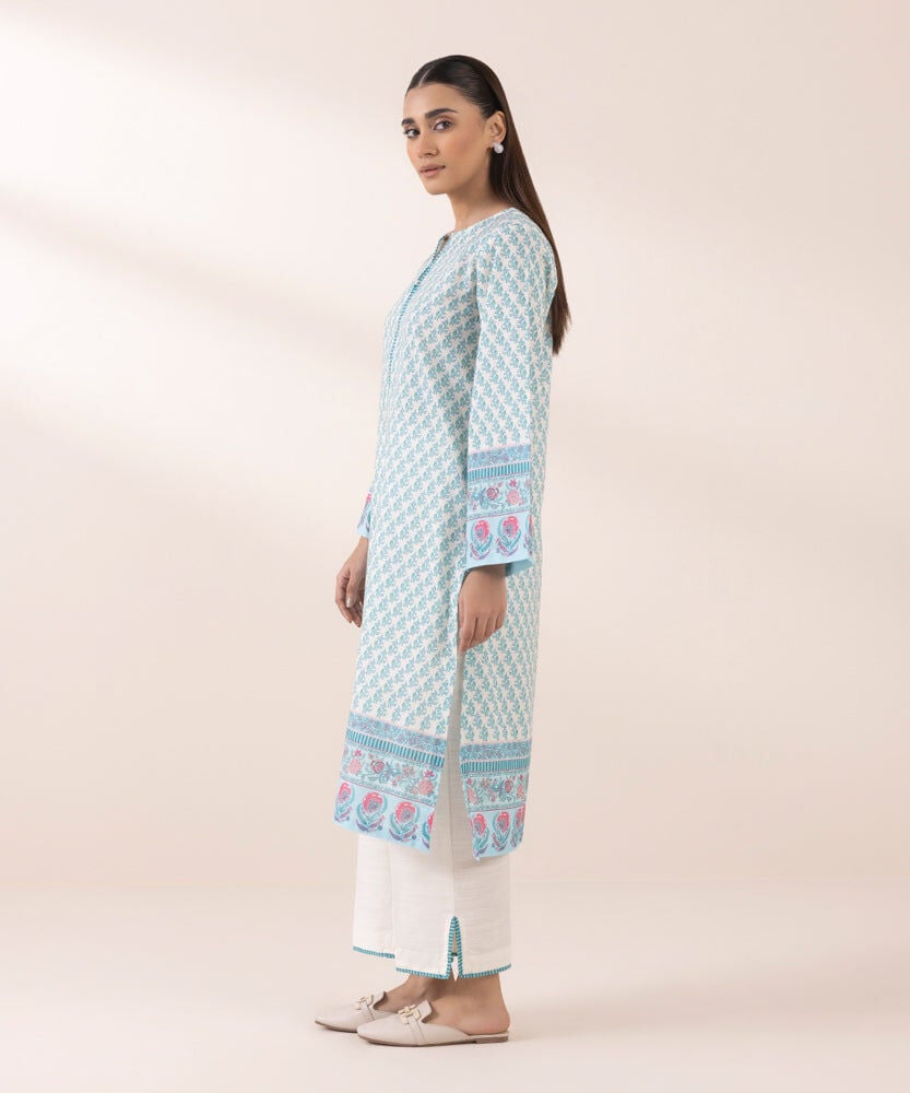 PRINTED KHADDAR SHIRT with Farshi Shalwar - Sapphire