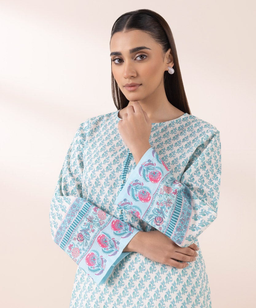 PRINTED KHADDAR SHIRT with Farshi Shalwar - Sapphire