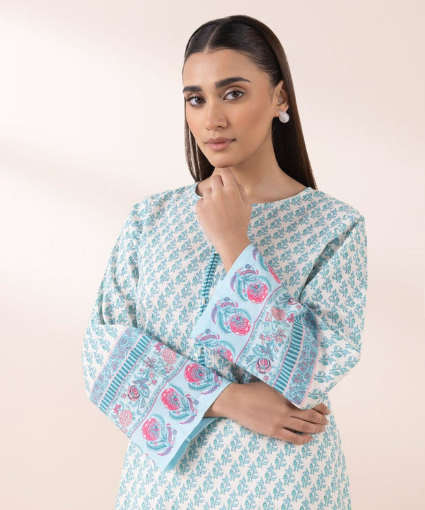 PRINTED KHADDAR SHIRT - Sapphire