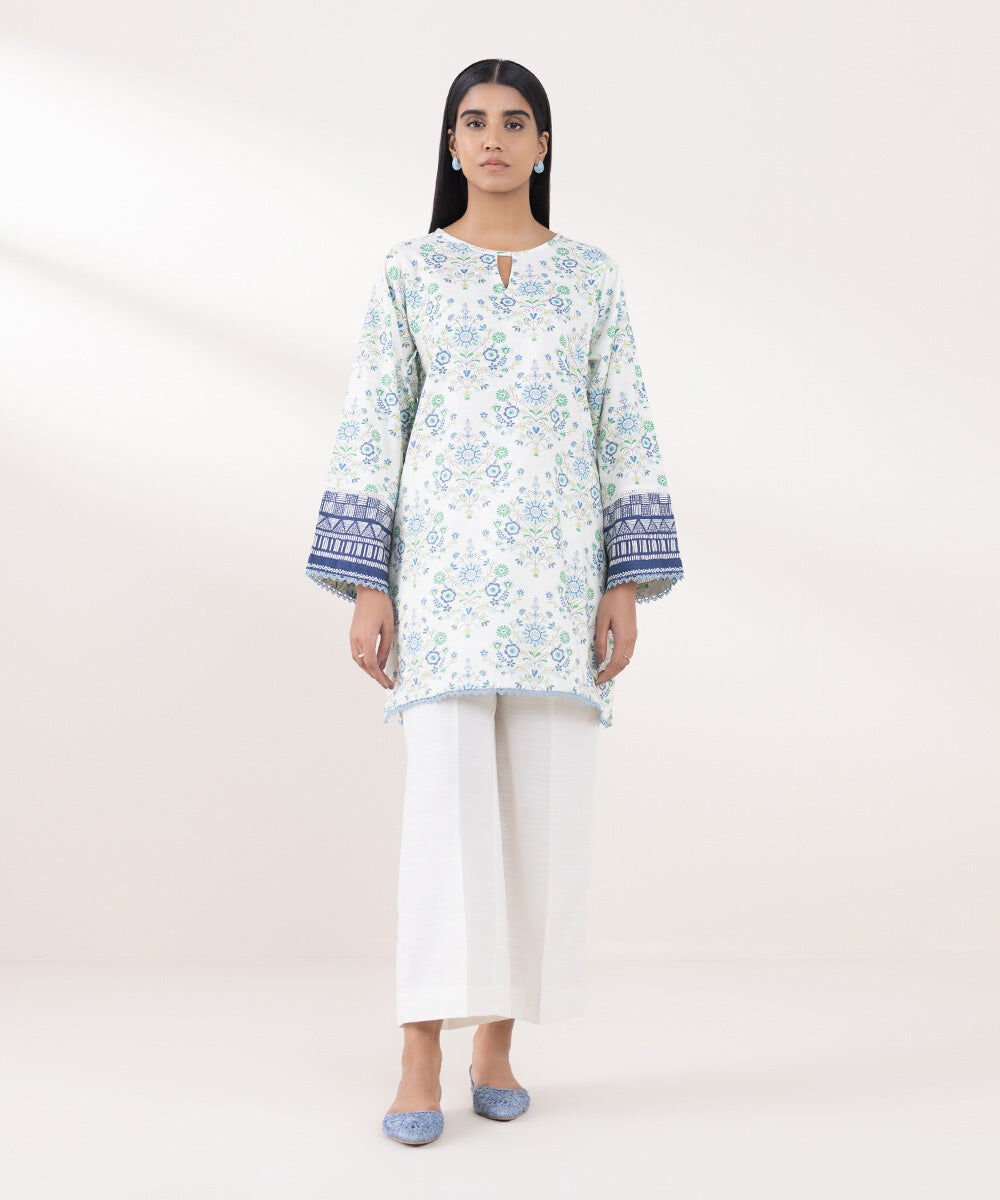 Printed Khaddar Shirt with Farshi Shalwar - Sapphire