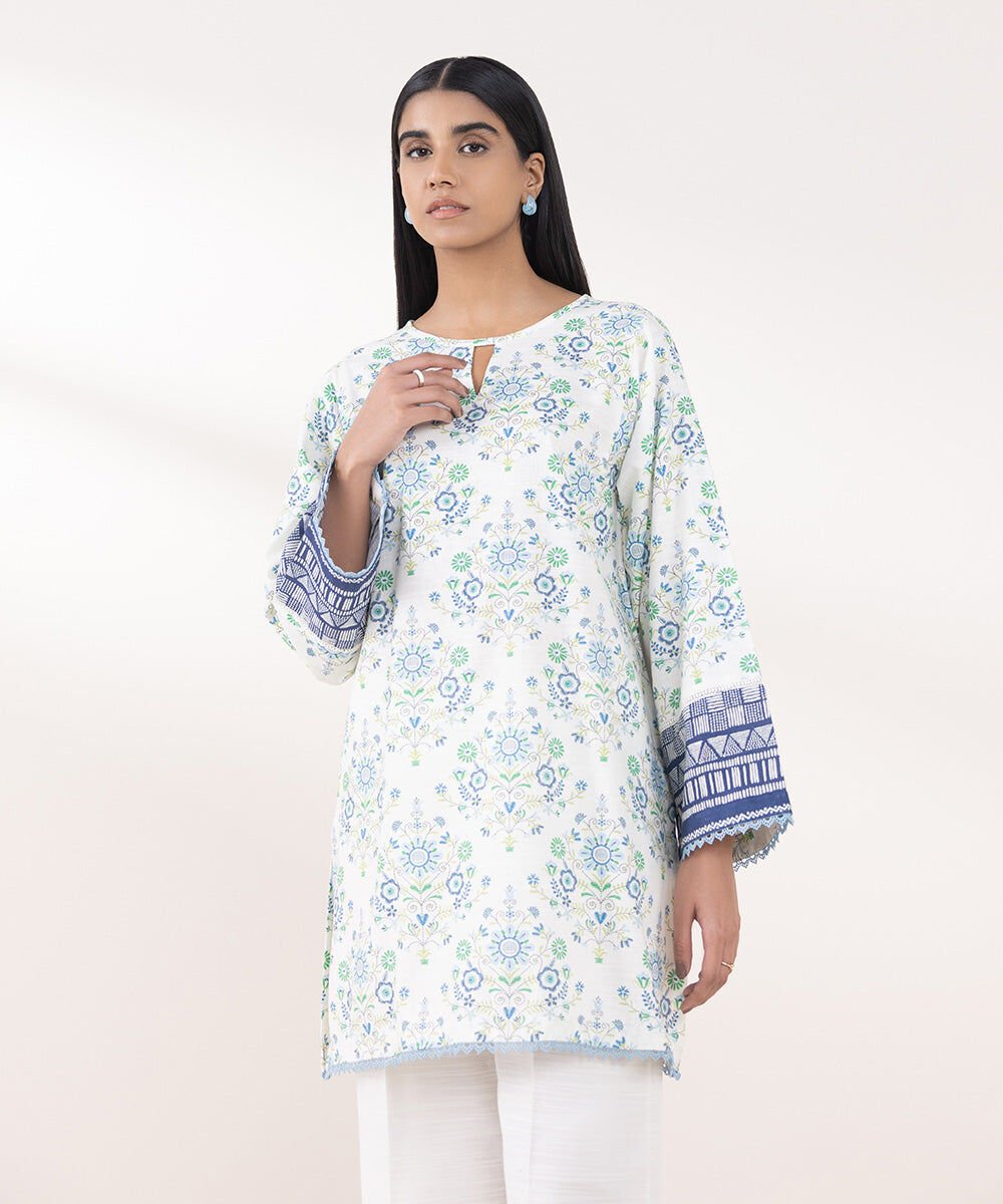 Printed Khaddar Shirt with Farshi Shalwar - Sapphire