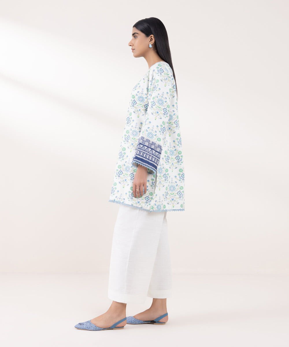 Printed Khaddar Shirt with Farshi Shalwar - Sapphire
