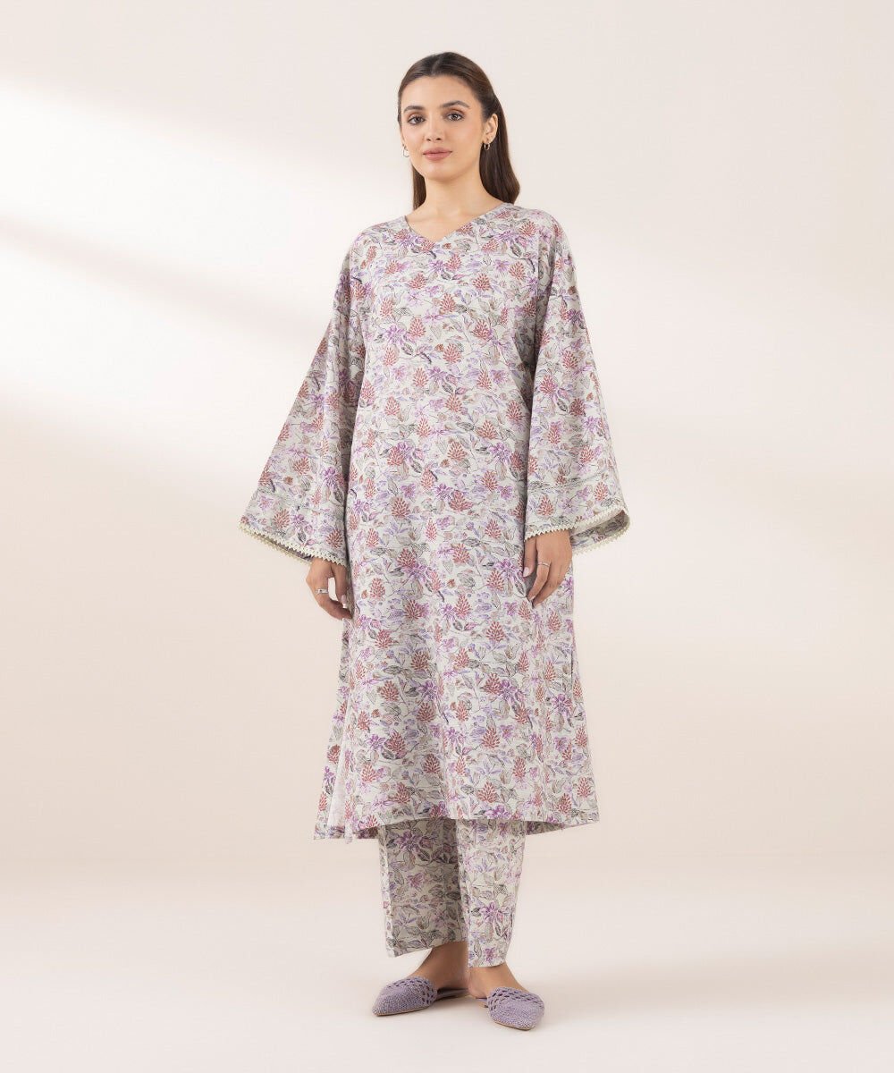 Printed Khaddar Shirt - Sapphire