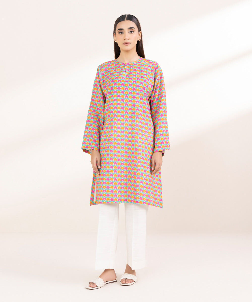 Printed Khaddar Shirt with Farshi Shalwar - Sapphire